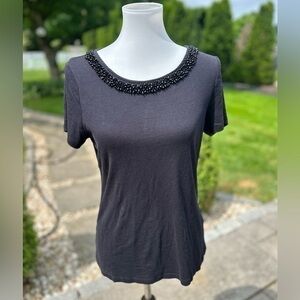 Talbots beaded it scoopneck Pima cotton short sleeve top